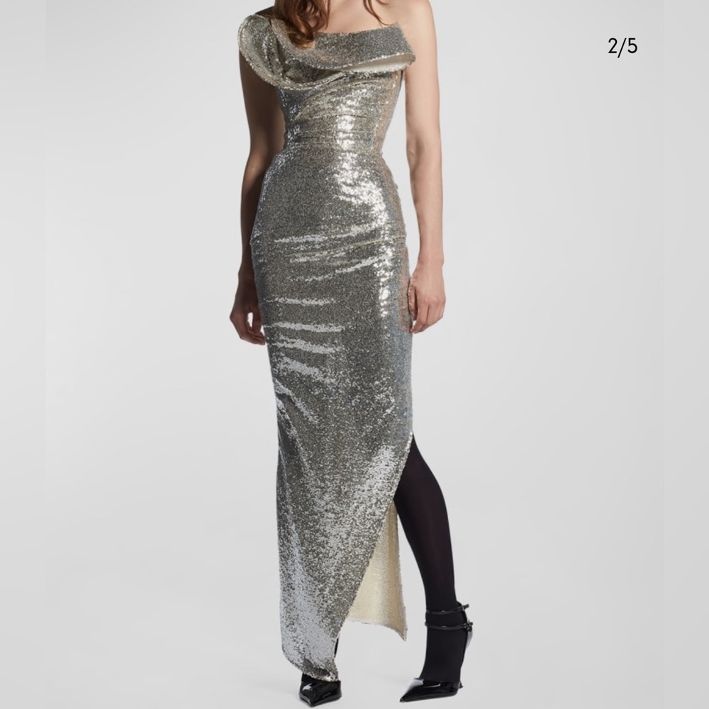 Elegant Silver Sequin Gown - Picture 2 of 15